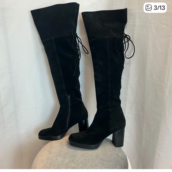 Free People Suede Black Knee-High Boots - Picture 2 of 9